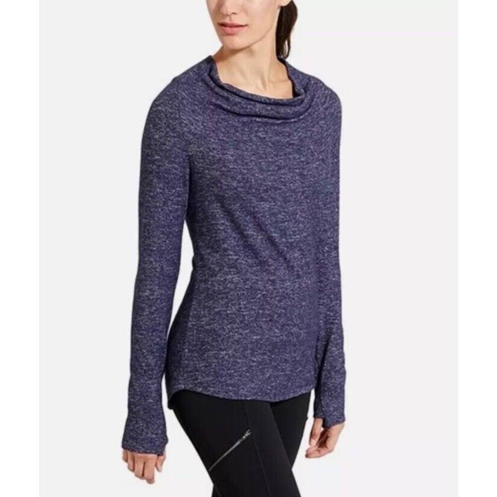 ATHLETA WOMEN'S LONG‎ SLEEVE BLUE HEATHER GRATEFUL COWL NECK SOFT TOP Sz XXS